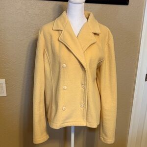 LOFT Women's Double-Breasted Soft Yellow Pea Coat, Size Medium